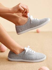 CUCCOO EASI Casual Comfortable Lace-Up Women Canvas Shoes, Versatile For Daily Wear - Grey - View 3