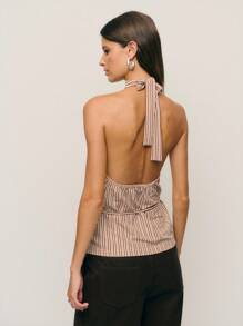 Nöista 条纹露背上衣凭借其合身的廓形和别致的领口在秋季女装中脱颖而出，露背上衣 - 彩色 - 查看 5