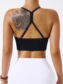 Dewbera 女士纯色简约无缝无袖运动文胸 - 黑色 - 查看 2