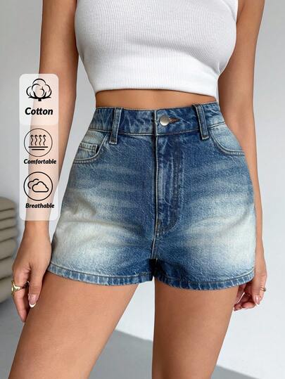 EURMUSE Summer Causal High Waist Vintage Wash Denim Shorts
