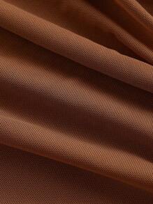 SHEIN MOD 加大码棕色不对称系带肩褶饰修身连衣裙棕色连衣裙，秋季外出装 - 棕色 - 查看 4