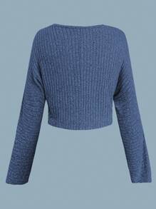 Sweetra 大码罗纹不对称设计上衣 + 细肩带褶皱开叉撞色连衣裙两件套，秋冬 - 彩色 - 查看 7