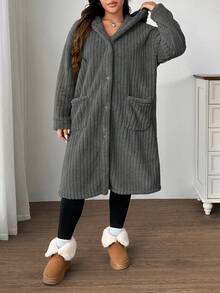 SHEIN EZwear 加大码深灰色双面羊毛夹克 - 深灰色 - 查看 11