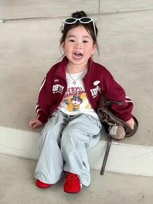 DAZY Baby Girl Casual Contrast Color Letter Print Long Sleeve Side Stripe Streetwear Sweatshirt Fall/Winter