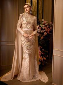 MOTF Soiréza 奢华珠饰鱼尾下摆雪纺晚礼服 - 优雅长裙，适合正式活动和特殊场合 - 香檳色 - 查看 1