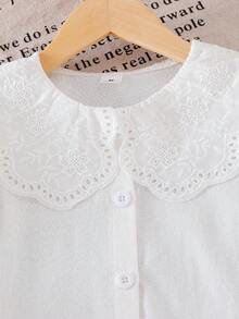 SHEIN Elladie kids 1pc Girls' Pure White Lace Trim Casual Blouse, Delicate Ruffle Big Peter Pan Collar, Cute Everyday Versatile Shirt For Autumn Fall Winter - White - View 3