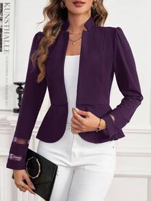 SHEIN Clasi Solid Color Elegant Long Sleeve Patchwork Sleeve Cinched Waist Jacket In Fall/Winter - Purple - View 7