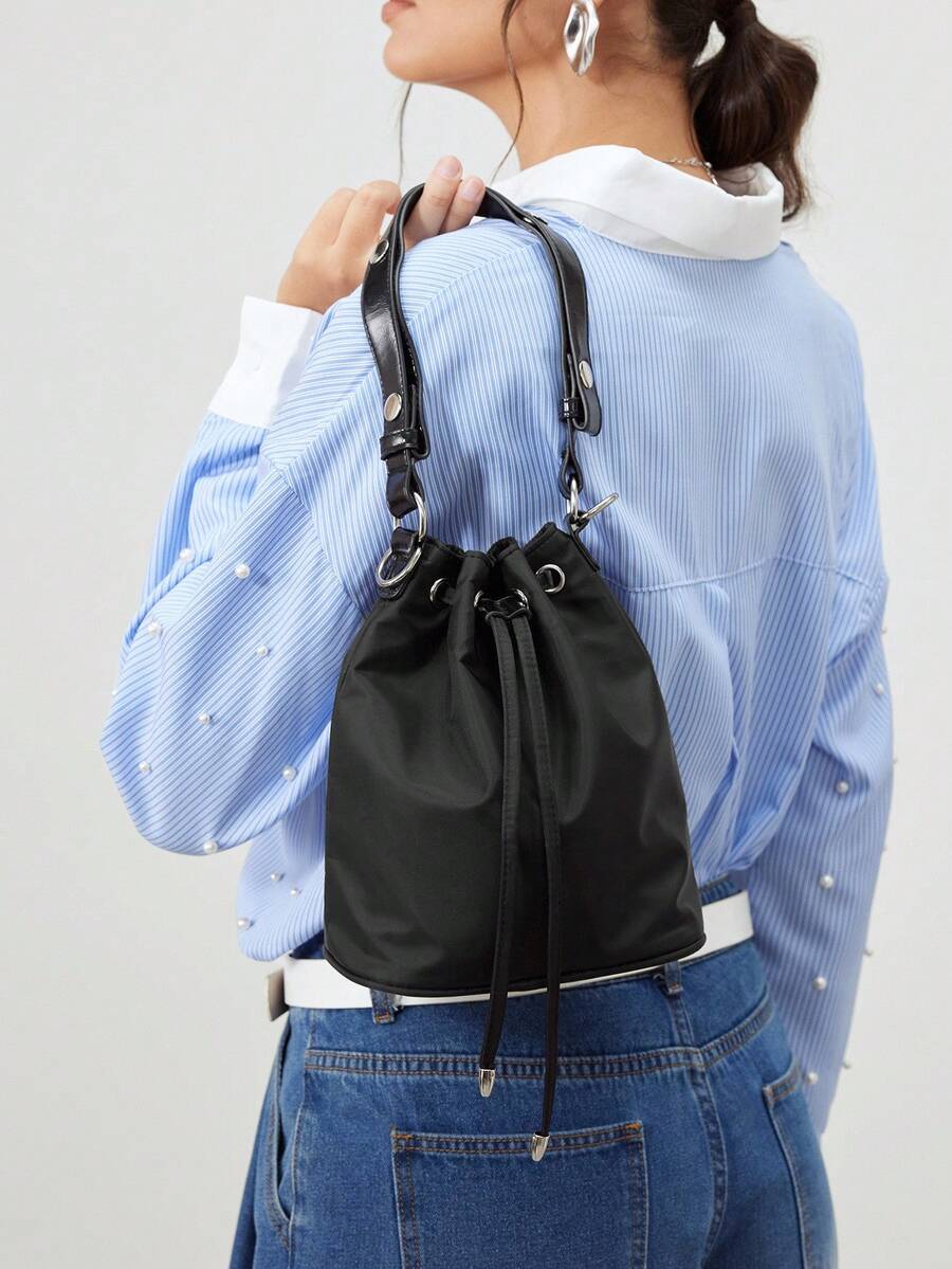 SHECARRY Casual Fashion Versatile Minimalist Daily Drawstring Women Crossbody Bag - Black - View 1