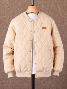 SHEIN 青少年男孩返校飞行夹克，休闲舒适百搭宽松厚冬季外套 - 杏色 - 查看 2