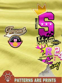 Attitoon Casual Streetwear Style Letter Badge, Crown & Basketball Graphic Round Neck Loose T-Shirt For Women, Suitable For Summer Back To School - Multicolor - View 3