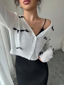 Chiquease 女款蝴蝶结装饰休闲轻便开衫 - 彩色 - 查看 4