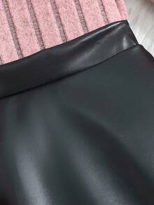 2pcs/Set Girls Elegant Pink Ruffled Pearl Decor Long Sleeve Ribbed Knit Top And PU Elastic Waist Skirt Set,Autumn Country Concert Outings Gatherings - Pink - View 11