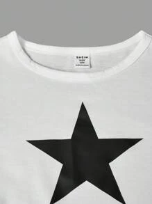 SHEIN Explorewe Áo họa tiết ngôi sao cho bé gái tuổi mới lớn kèm quần Cargo nhiều túi, trang phục thường ngày 2 món - trắng - Xem 5