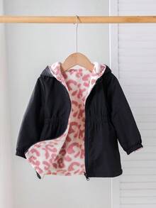 SHEIN Áo khoác có mũ lót giữ nhiệt họa tiết da báo cho bé gái, đa năng cho mùa thu/đông - Nhiều màu - Xem 5