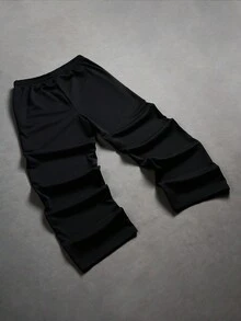 Manfinity Roghcode Celana Jogging Lurus Bermotif Manfinity Streetrush, Hitam dan Putih, Musim Panas, Pakaian Jalanan, Liburan Kota, Celana Jogging Panjang dengan Tali Serut, Hadiah Natal untuk Pacar - Hitam - View 4