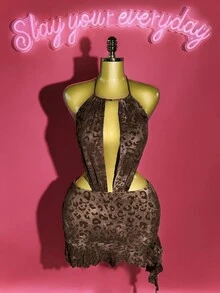 Slaydiva Hàng mới về mùa hè 2025, Thích hợp cho tiệc sinh nhật, Trở lại trường, Phong cách trường học, Trang phục hàng ngày, Thường ngày, Kỳ nghỉ, Du lịch du thuyền, Bãi biển, Tắm nắng, Lan truyền, Thời trang đường phố, Y2K Sexy Bombshell, Cổ yếm, Khoét sâu trước và giữa, Hở lưng gợi cảm, Họa tiết da báo nhung, Đầm ngắn ôm sát, Đầm mùa hè cho nữ - màu nâu - Xem 9