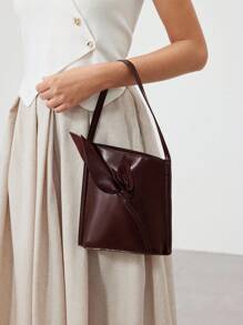 SHECARRY PU 皮革贴花单肩包，红色 - 咖啡 - 查看 2