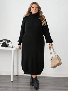 SHEIN CURVE+ Plus Size Women Solid Color Casual Long Sleeve Sweater Dresses In Fall/Winter