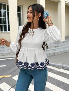 Serisse Áo nữ mùa thu thêu giả lanh, áo kiểu tay dài dáng đèn lồng thêu họa tiết, nơ sau lưng, áo hoa thêu phối màu tương phản với tay áo bồng bềnh, thích hợp cho kỳ nghỉ và đi chơi, áo ống lưới thêu, áo thêu đi biển, áo kiểu boho cho nữ, áo đi chơi, áo đi học, áo Halloween, áo giáo viên, áo công sở, áo dự tiệc, áo mùa đông, áo thường ngày, áo mùa xuân. - Nhiều màu - Xem 2