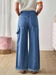 EMERY ROSE 女式休闲水洗做旧直筒牛仔裤 - 藍色 - 查看 2