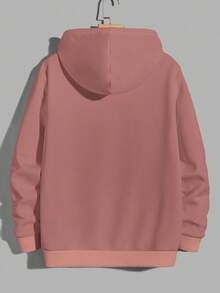 EURMUSE Hombres Capucha con estampado de letra con cordón - Rosa - Ver 2