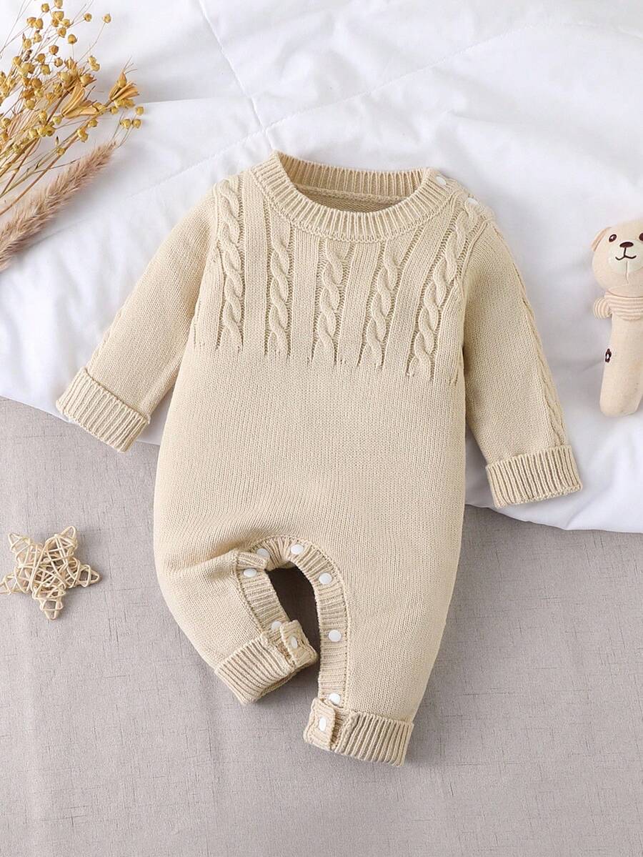 SHEIN Fashionable And Cute Versatile Shoulder Button Sweater Jumpsuit For Toddler Boys - Apricot - View 1