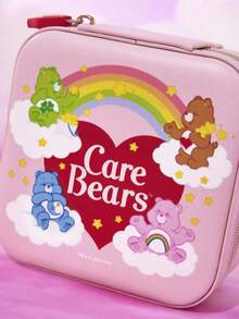 SHEIN X Care Bears 1 件卡通图案 PU 皮革便携式旅行珠宝收纳盒，带 3 个项链挂钩、戒指隔层和其他储物隔层，适合家庭整理、旅行、通勤，适合女性、青少年、欢呼熊、温柔熊、睡前熊、好运熊 - 淺粉色 - 查看 4