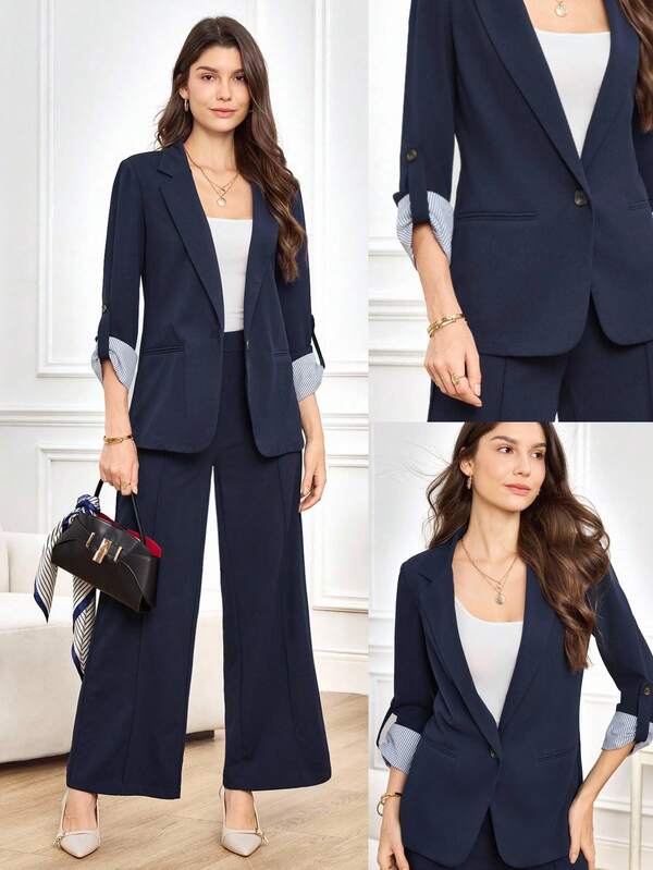 Miaspire 女士秋冬套装，包括西装外套和直筒裤