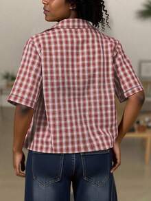 Maweii 女士休闲短袖格子衬衫 - 彩色 - 查看 2