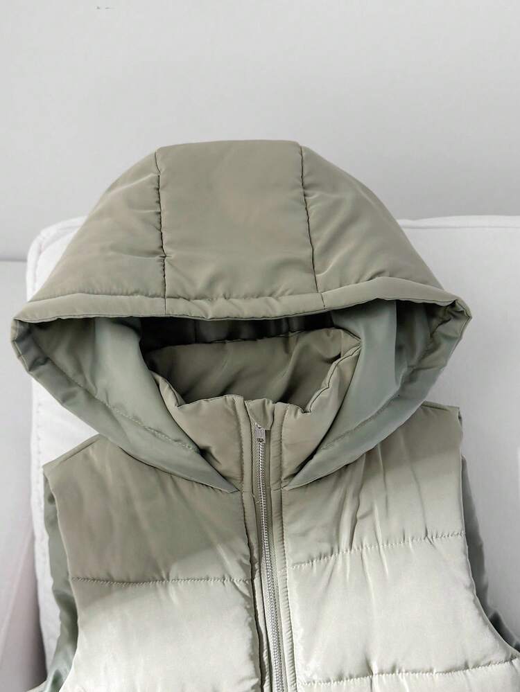 SHEIN 少女褶皱连帽无袖休闲背心，秋冬季款 - 薄荷綠 - 查看 4