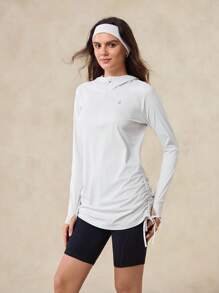 OutZeal 女士白色防晒外套 夏季日常休闲长袖上衣 防紫外线 凉爽触感丝滑柔软 及臀长度 侧边抽绳 - 白色 - 查看 7