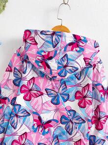 少女休闲蝴蝶印花保暖连帽衫，秋冬季 - 紫色 - 查看 5