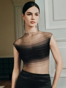 Anewsta 渐变色半透明弹力修身短袖T恤上衣