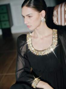 Anewsta Damen elegantes Kleid mit Strass-Verzierung, fließender Schnitt, Herbst