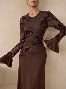 Graceveil 女士优雅合身腰长裙 - 咖啡 - 查看 1