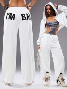 Shutterstock Y2Kool Women's Casual White Butt Print Sweatpants Fall And Winter Tracksuit Y2k Two Pieces Set Sweat Set Women Y2k Women Two Pieces Outfits Party Pant