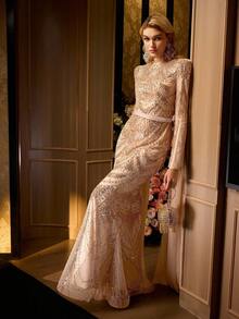 MOTF Soiréza 奢华珠饰鱼尾下摆雪纺晚礼服 - 优雅长裙，适合正式活动和特殊场合 - 香檳色 - 查看 5