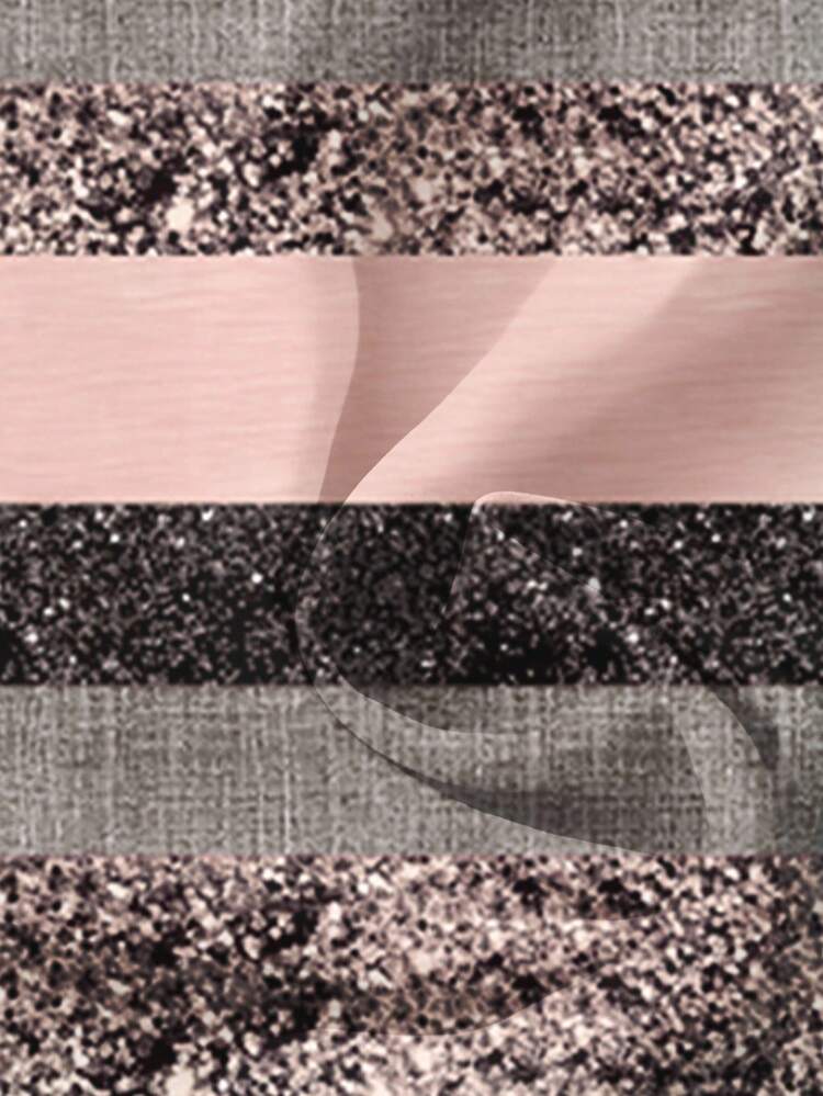 SHEIN LUNE 休闲简约粉色和金色仿机械条纹印花图案女式衬衫，适合夏季和初秋 - 彩色 - 查看 3