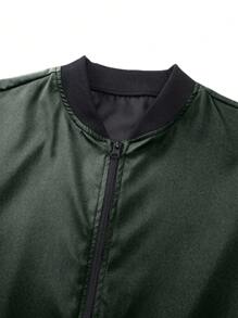 Manfinity Homme 男士休闲拉链棒球夹克，长袖秋季绿色休闲轻便飞行员夹克，秋季 - 墨綠色 - 查看 8