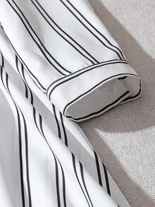 Franclia Elegant Striped Bowknot Collar Long Sleeve Waist Cinched Dress - White - View 6
