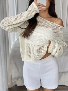 Flirla Women's Solid Color Hollow-Out Casual Sweater