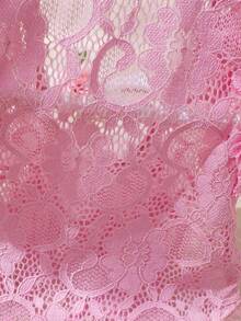 SHEIN Newborn Girl Lace Romper Set For Photoshoot Pink Ribbon Bow Romper Newborn Photo Props Infant Photography Outfit - White - View 1