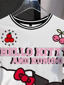 HELLO KITTY AND FRIENDS | SHEIN Women's Casual Cute Cartoon & Letter Graphic Contrast Striped Short Sleeve T-Shirt, Summer