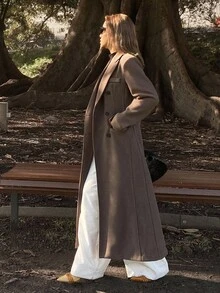 DAZY Women's Fashionable Versatile Double-Breasted Overcoat, Autumn/Winter - Coffee Brown - View 5