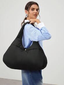 Bolso de mano de gran capacidad para mujer para uso diario - Negro - Ver 3