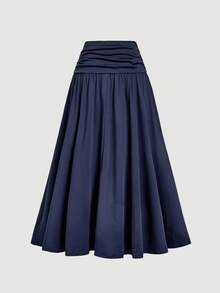 SHEIN MOD Light Yellow 2 Pieces Set: Stand Collar Top & Fitted Skirt - Navy Blue - View 5