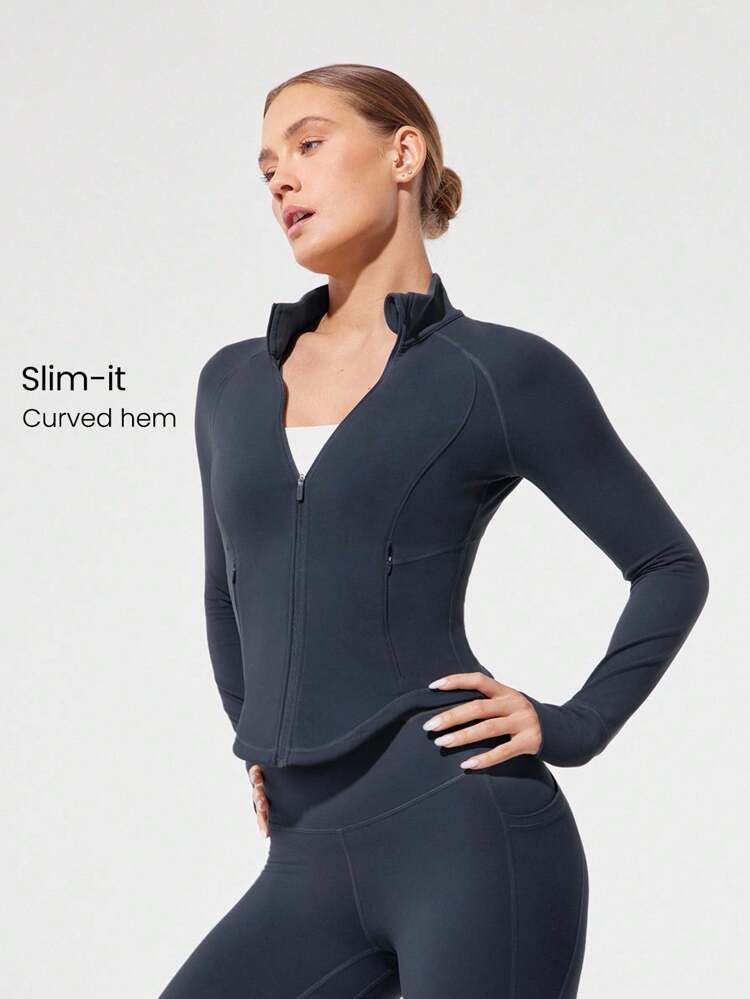 FeatherFit™ Studio Ready Zipper Pockets Slim Fit Long Sleeve Thumbholes Active Jacket Low Impact Yoga Pilates Studio Gym Daily  Spring Summer