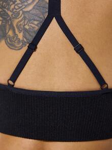 Dewbera 女士纯色简约无缝无袖运动文胸 - 黑色 - 查看 6