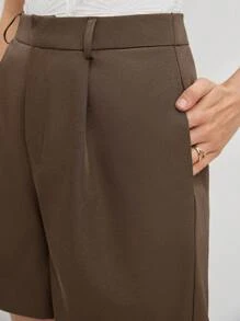 BizChic Women's Loose Casual Shorts With Slant Pockets, Solid Color (No Belt), Chic And Elegant For Urban Commute, Daily Wear, Romantic 90s Retro, Suitable For Christmas, New Year, Valentine's Day, Party, Beach, Graduation, Fashion, Carnival, Holiday, Wedding Guest, Brunch, Airport, Multi-Occasion - Brown - View 7