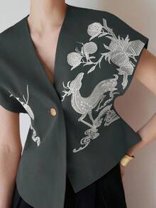 Aveloria Modichic Chaqueta tipo chaleco con diseño bordado y efecto 3D - Multicolor - Ver 4